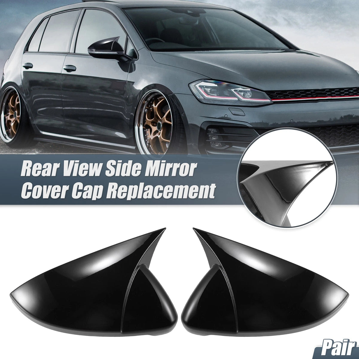 Rearview Mirror Cover Overlay Gloss Black for Volkswagen Golf MK7 Touran (2015–2021)