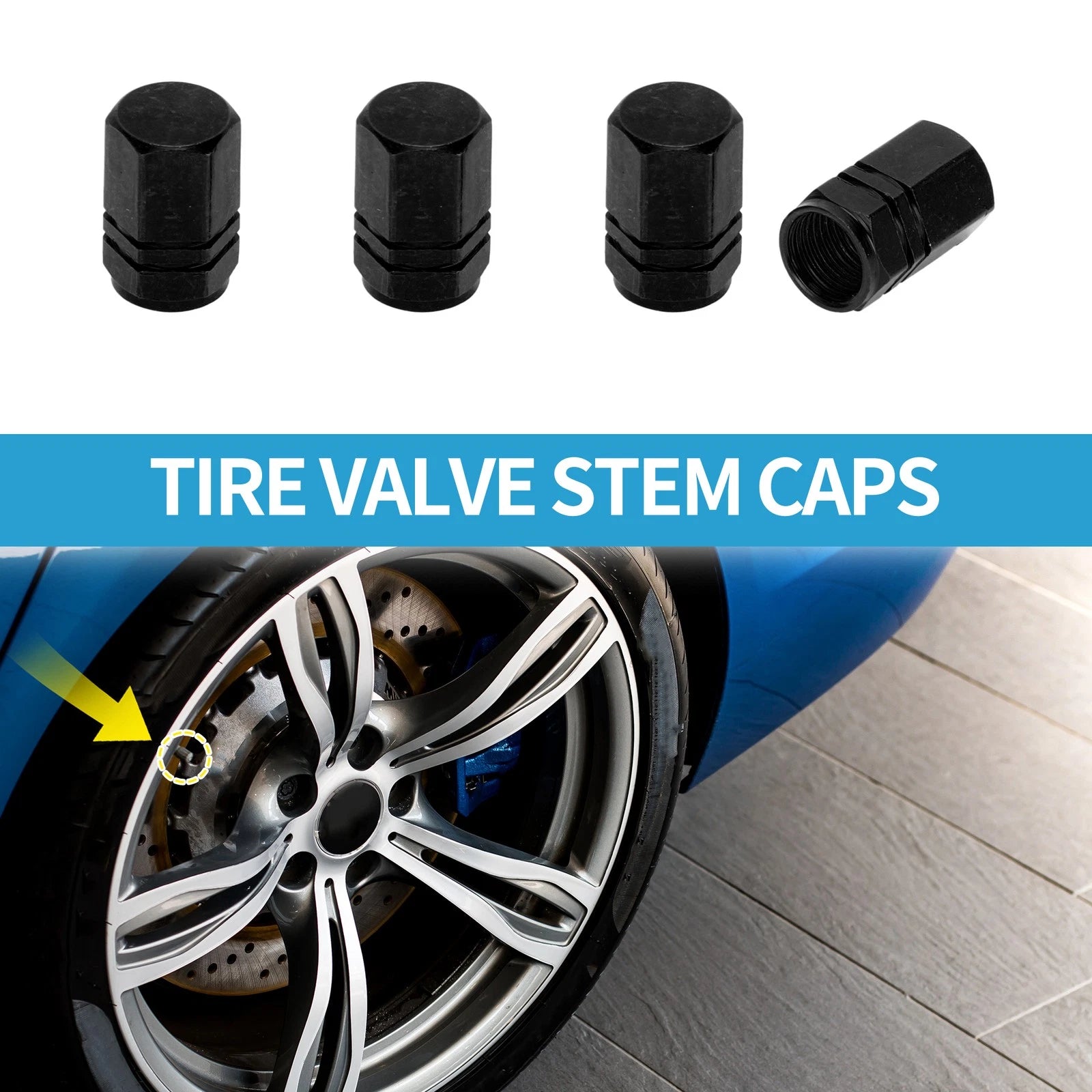 Tire Valve Stem Caps 10x16mm Replacement for SUV Bike RV (4 Pack)