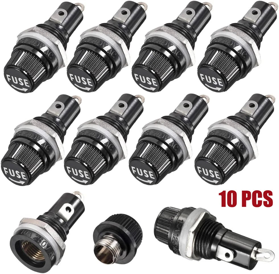 10PCS Panel Mount Fuse Holder for 5x20mm Glass Fuses 10A 250V