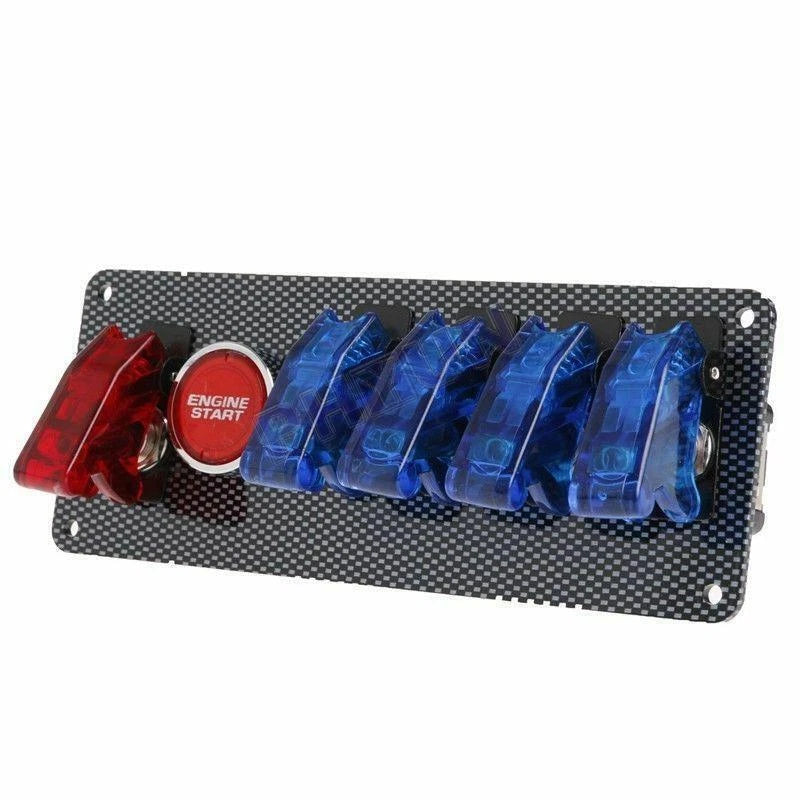 12V Racing Car Ignition Switch Panel w/ Engine Start Push Button LED 5 Toggle