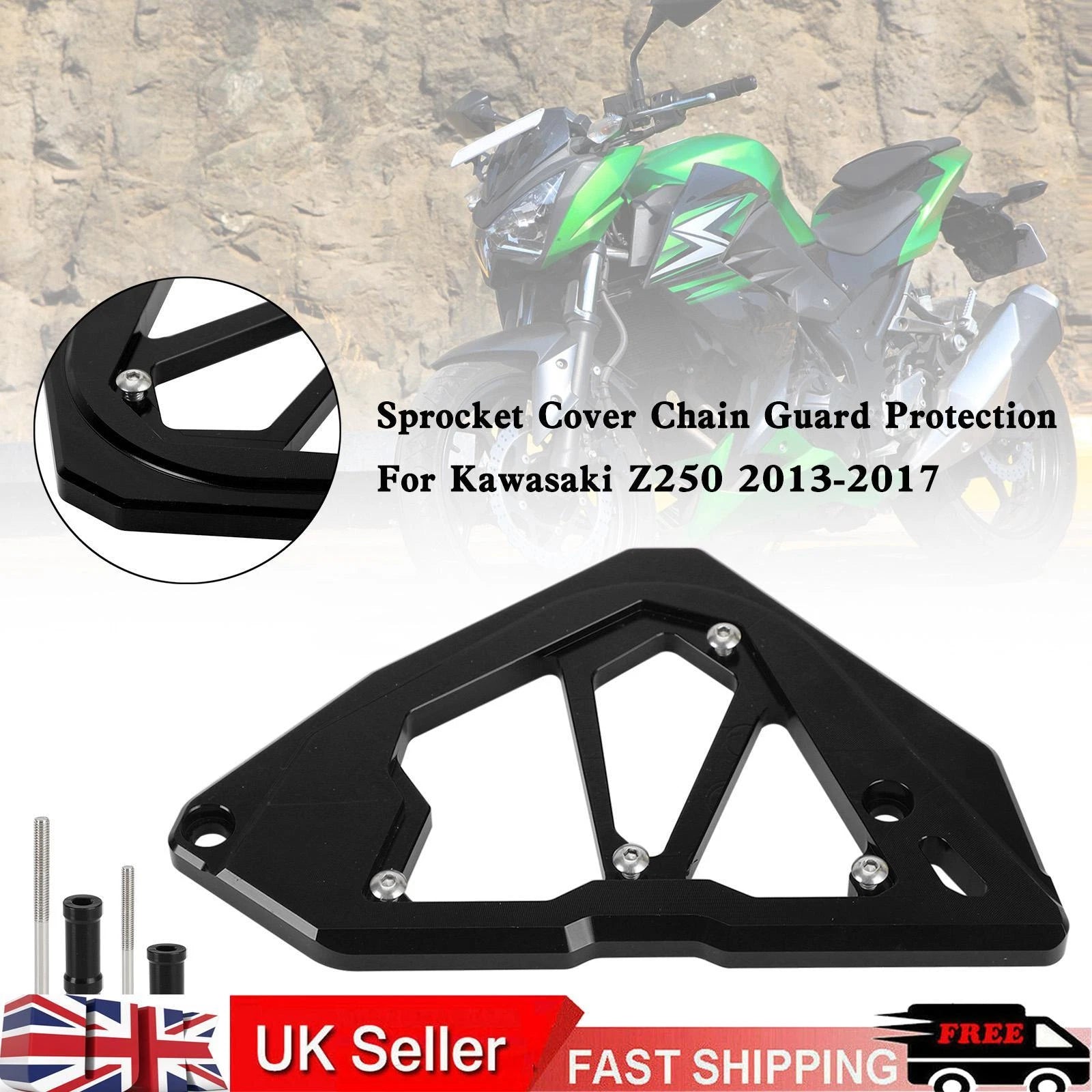 Sprocket Cover Chain Guard for Kawasaki Z250 Z300 Ninja 250 300 (2013–2017) Black T9