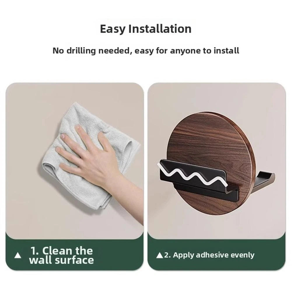 Walnut Hair Dryer Holder Wall Mounted Organizer for Bathroom (No Drill)