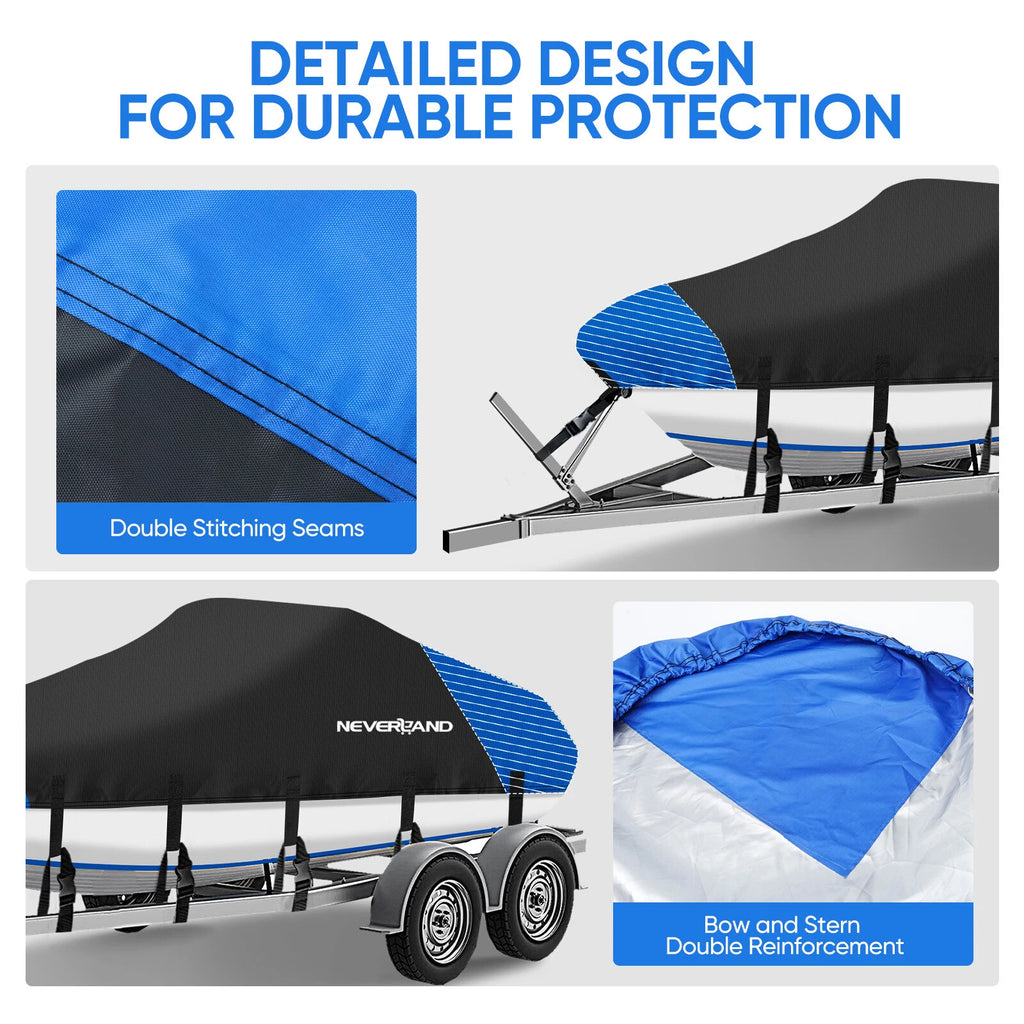 Trailerable Boat Cover for V-Hull Runabout Pontoon (14-24ft) UV Waterproof