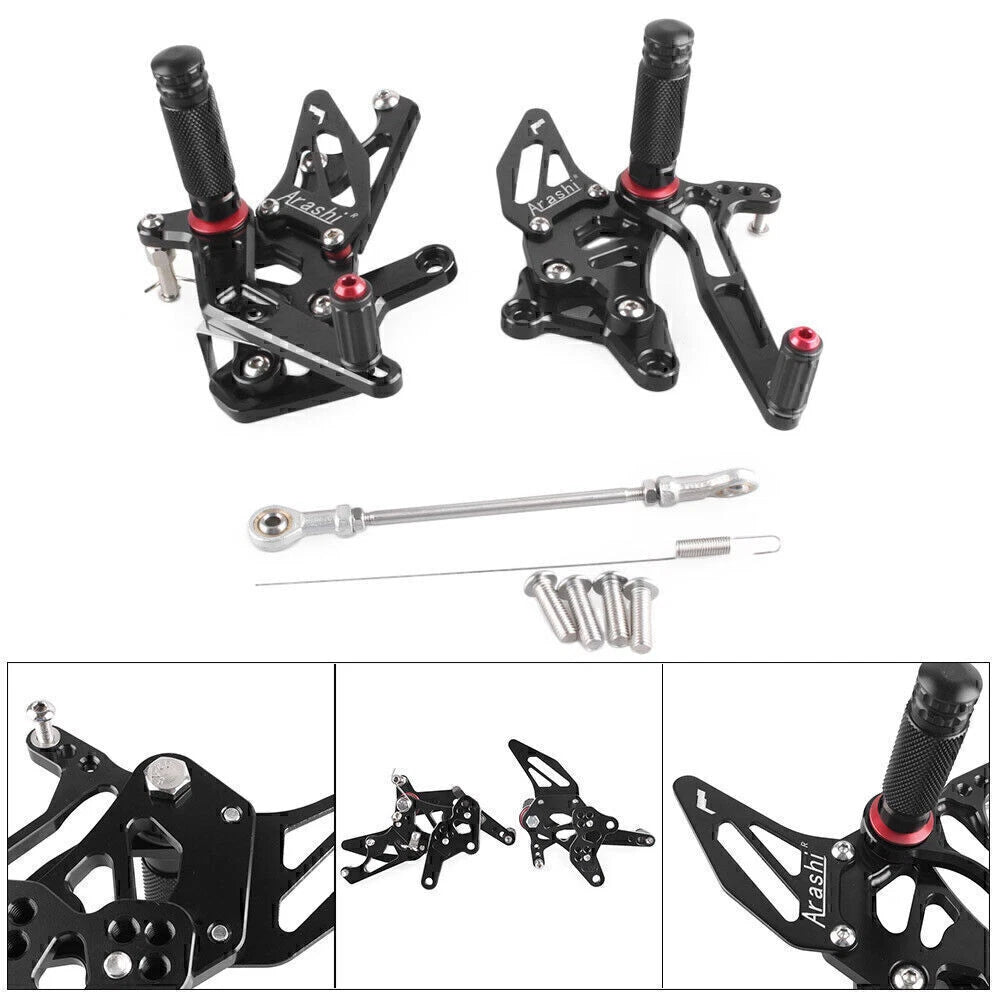 Adjustable Rearset Footpegs for Yamaha YZF R25 (2014–2017) Black