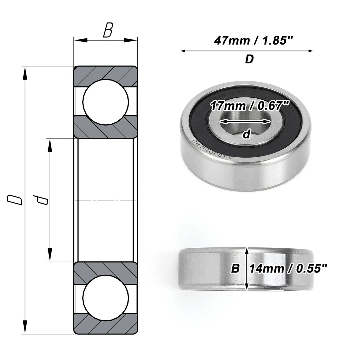 6303DDU Deep Groove Ball Bearing for Scooter Skateboard Wheel (P0)