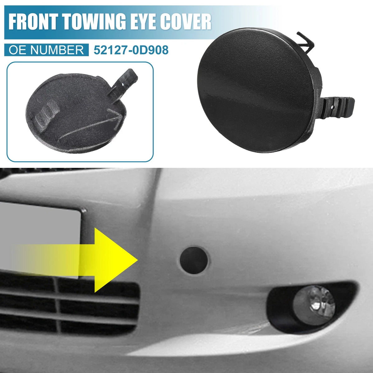 Front Bumper Tow Hook Cover Replacement for Toyota Yaris 4Door (2006–2013)