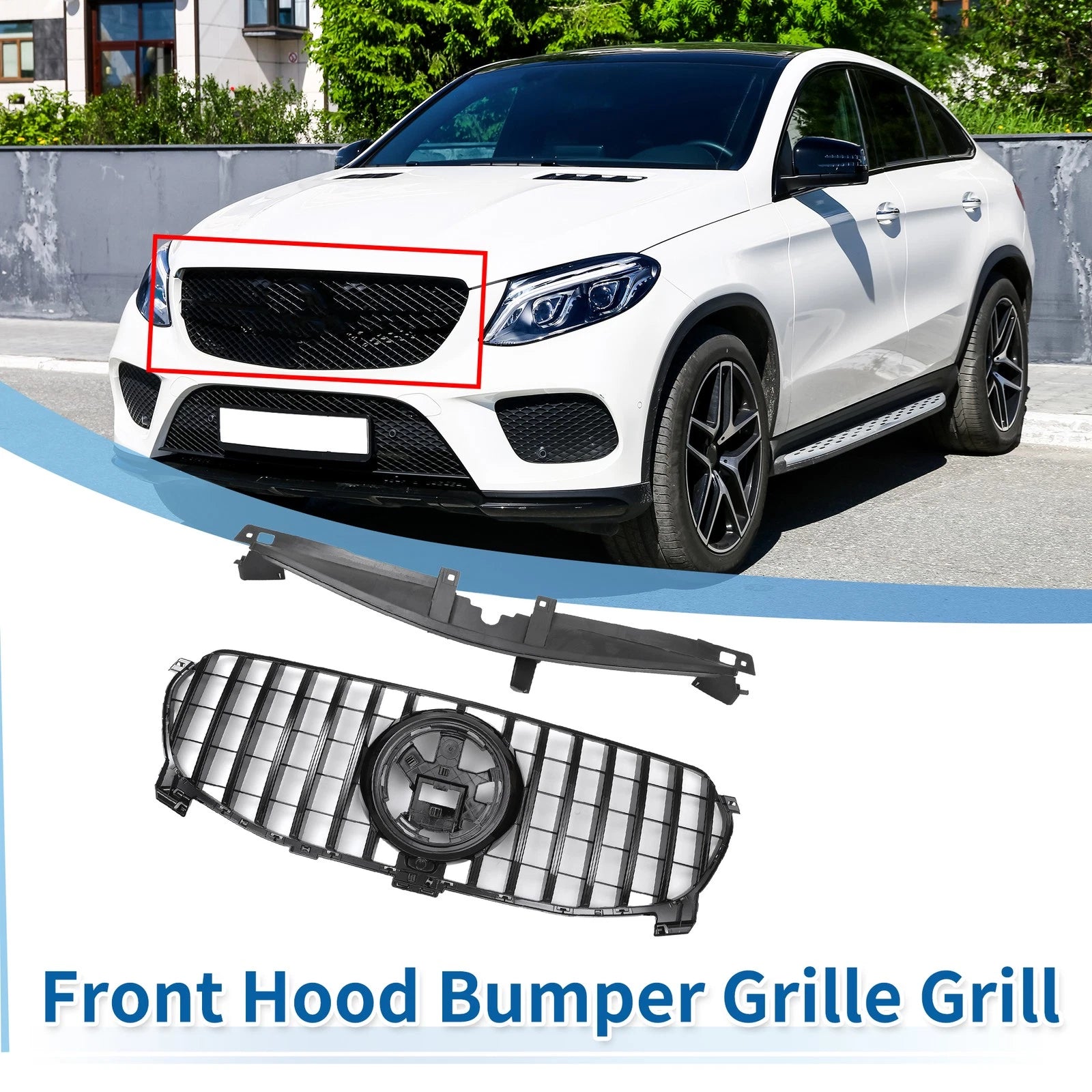 Front Upper Bumper Grille Grill Replacement for Mercedes-Benz GLE350 2020-2022 Black