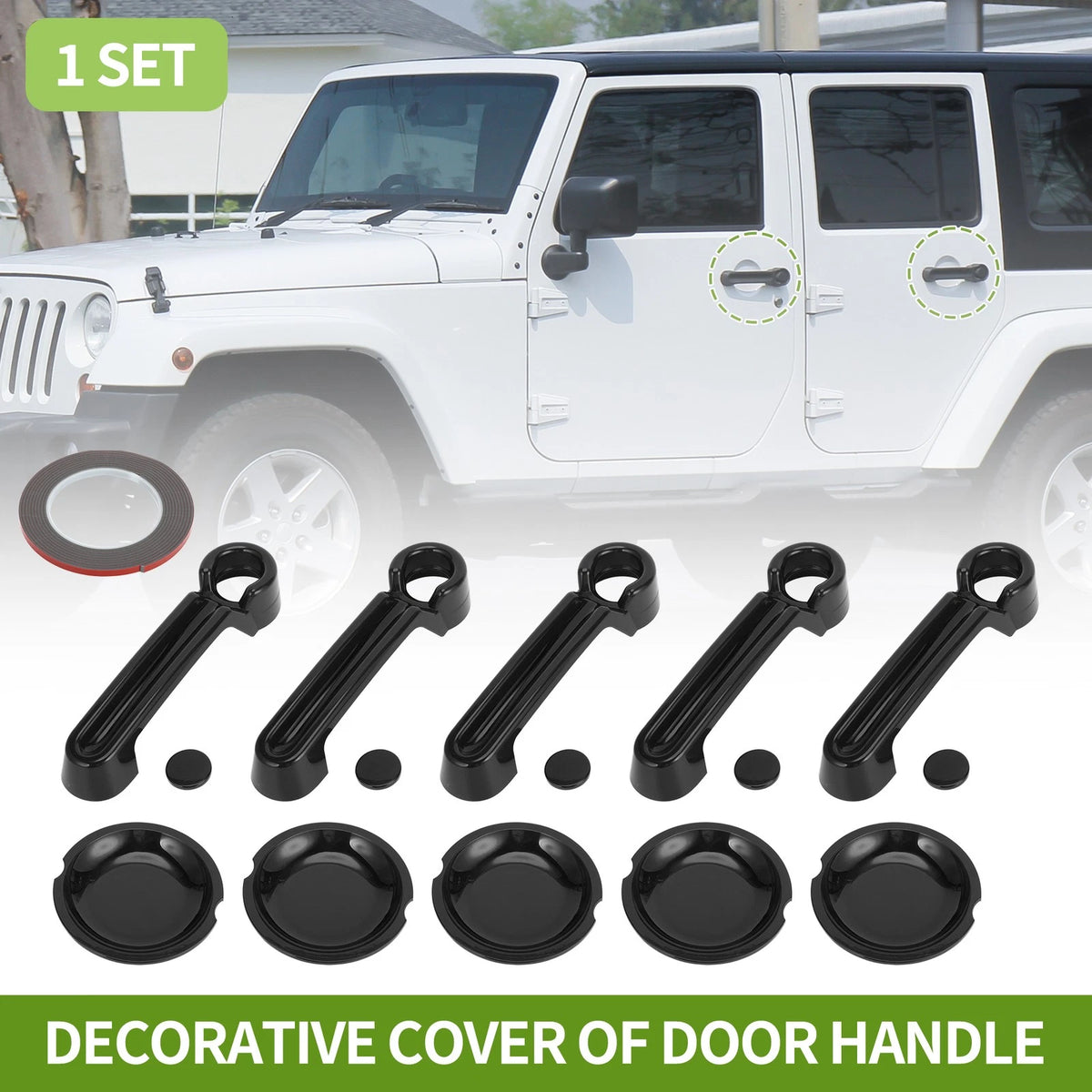 Set of 4 Decorative Door Handle Covers for Jeep Wrangler JK JKU (2007–2018) Black ABS