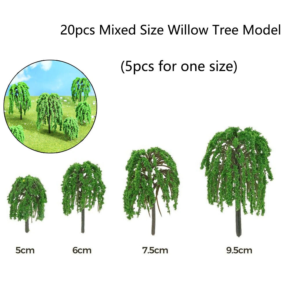 20pcs Mixed Size Willow Trees for Model Train Scenery