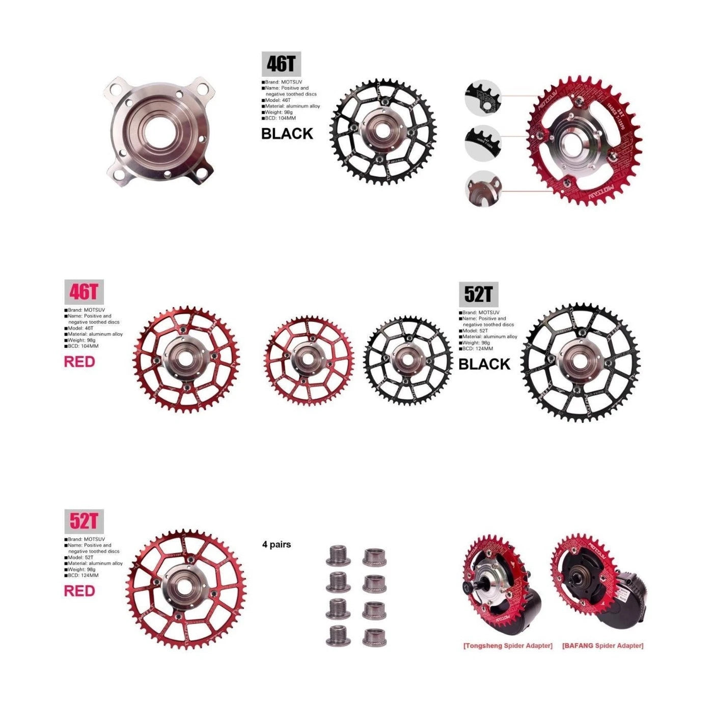 Chainring Replacement Converter Set for Bicycle (Positive & Negative)