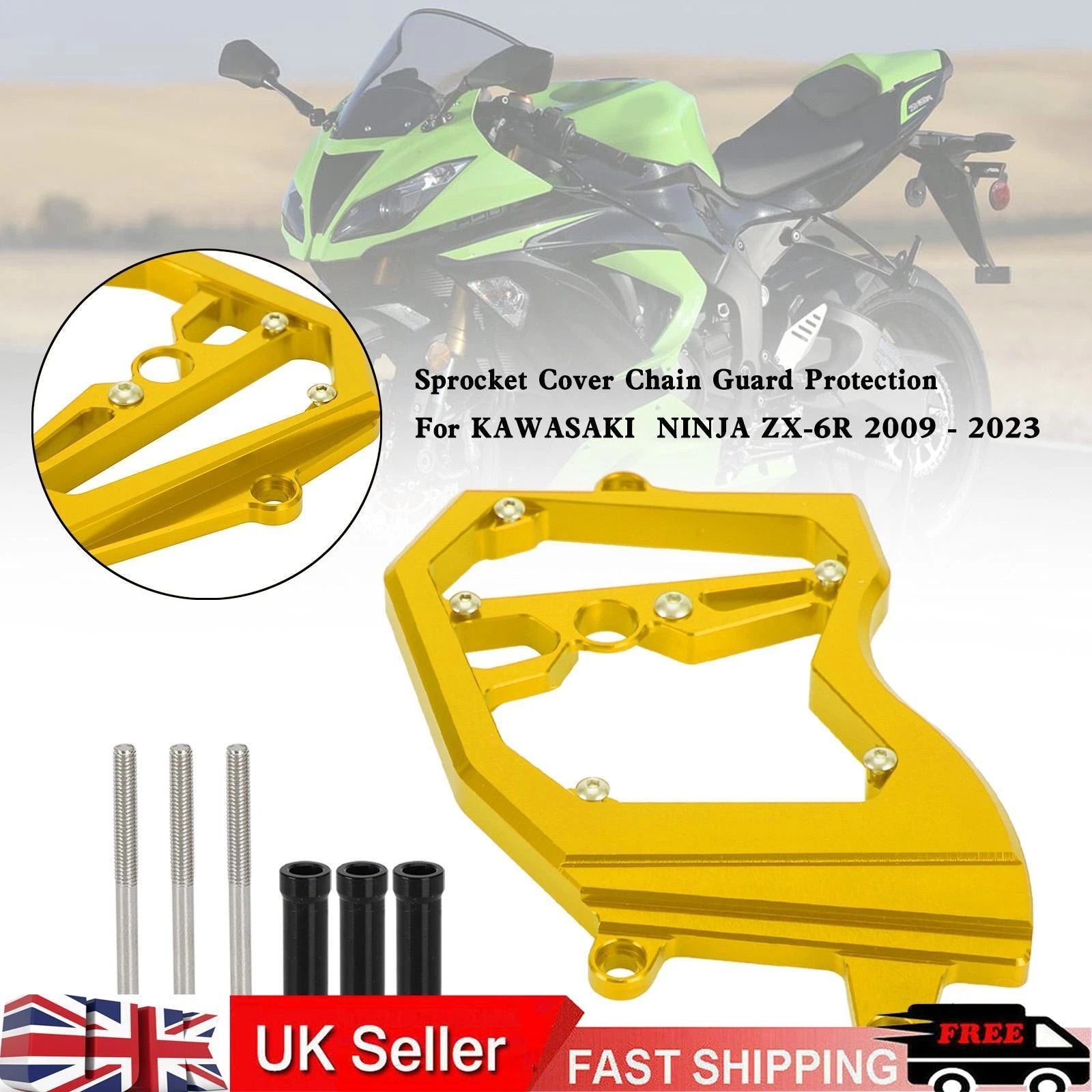Front Sprocket Cover Chain Guard for Kawasaki Ninja ZX-6R (2009–2023) Gold T9