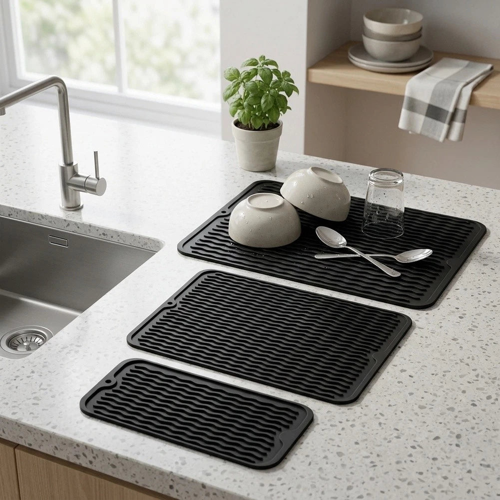 3pcs Silicone Drain Mat for Dish Drying Countertop Protection 450F