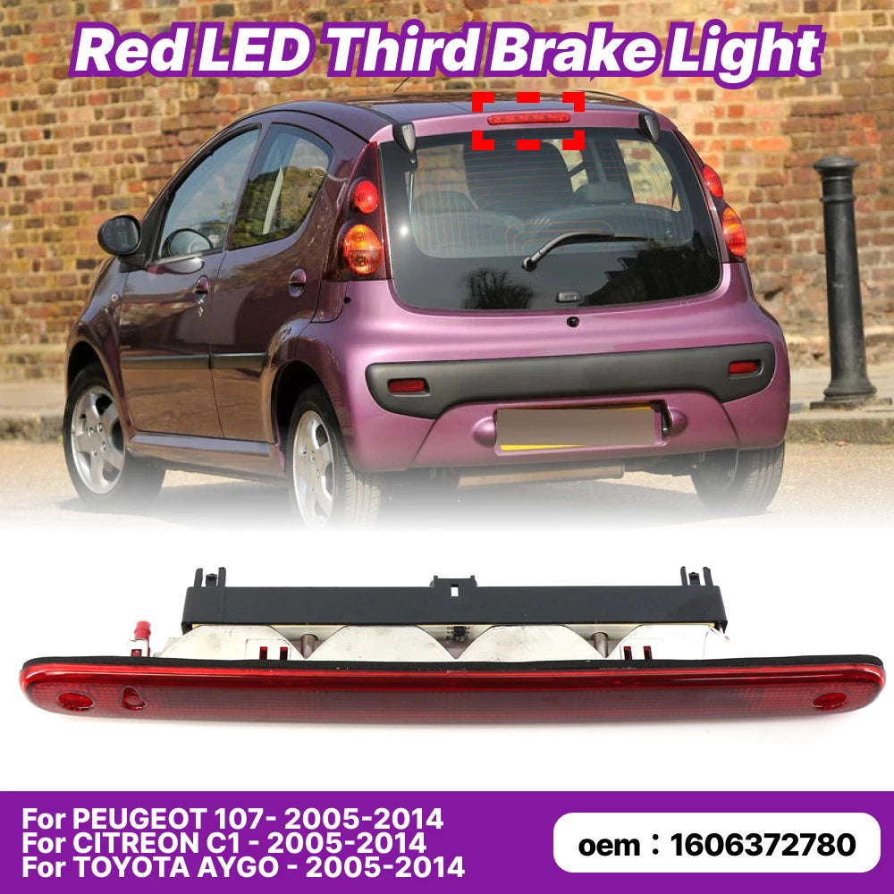 Red LED Center High Mount 3rd Brake Light for Peugeot 107 Toyota Aygo (2005–2014)