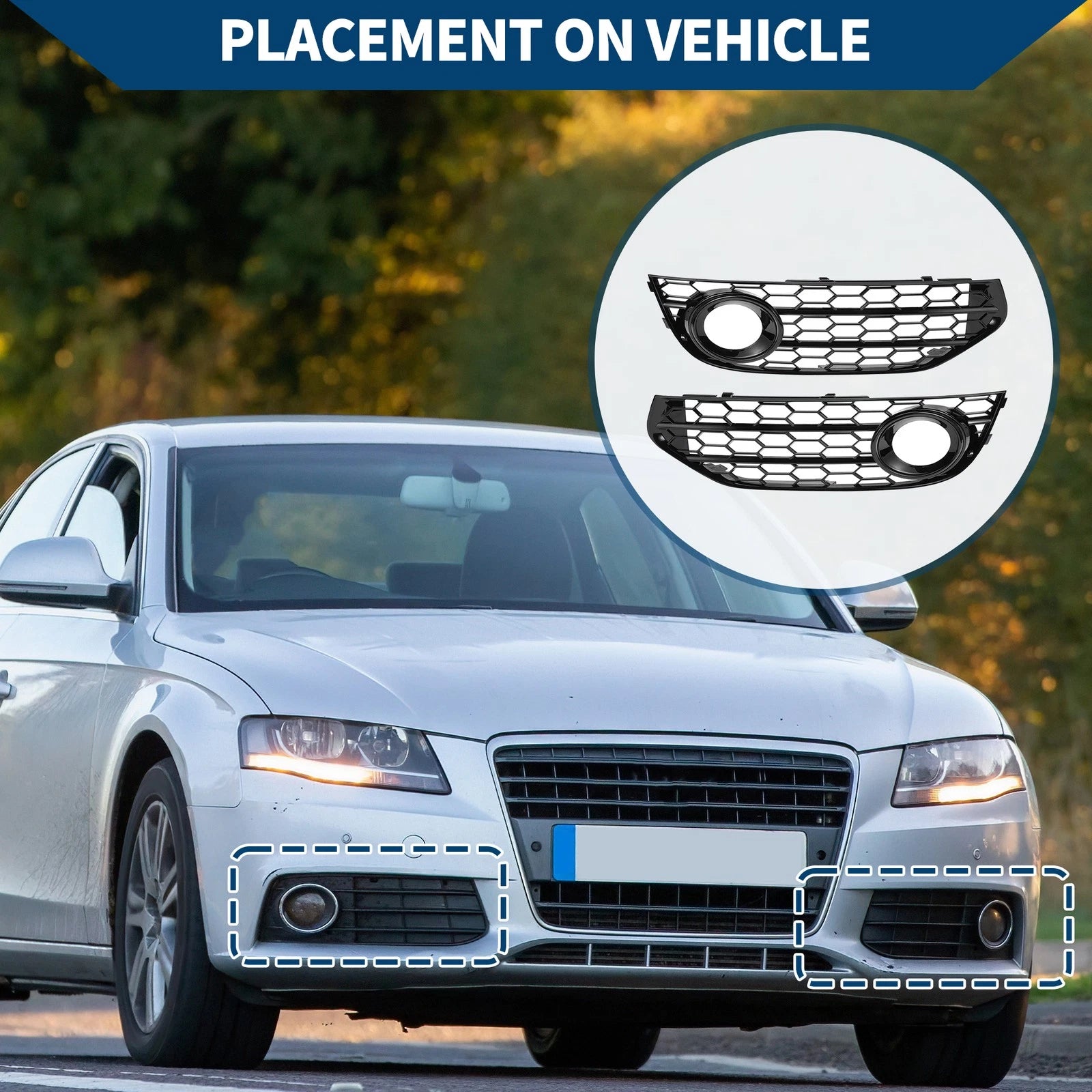 Front Fog Light Grill Pair Replacement for Audi A4 B8 (2009–2015)