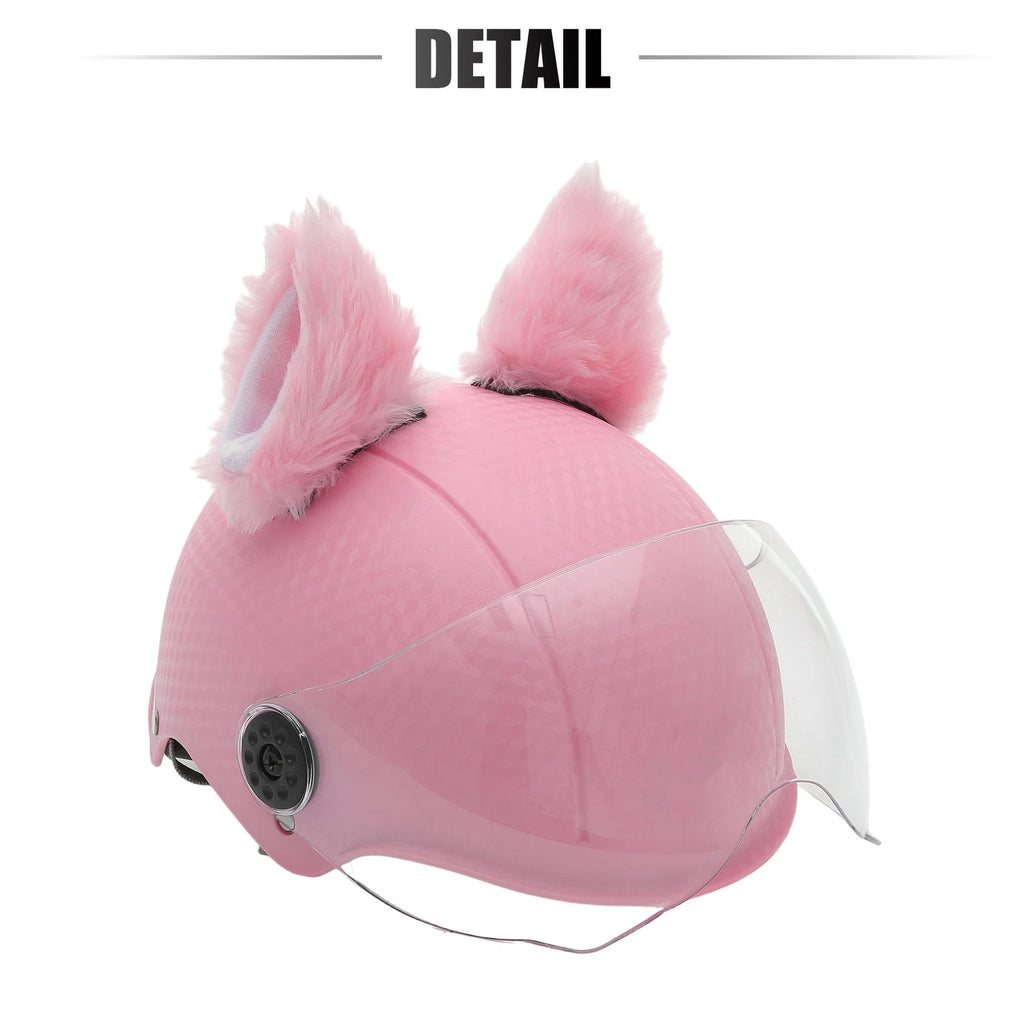 Helmet Decoration Plush Cat Ears Pair for Bicycle Motorcycle (White Pink) (—)