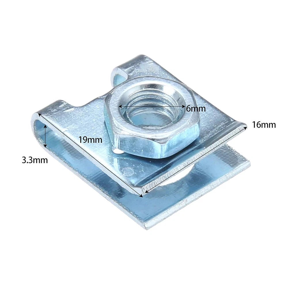 M6 Metal U Nut Retainer Clips for License Plate and Panel Securement