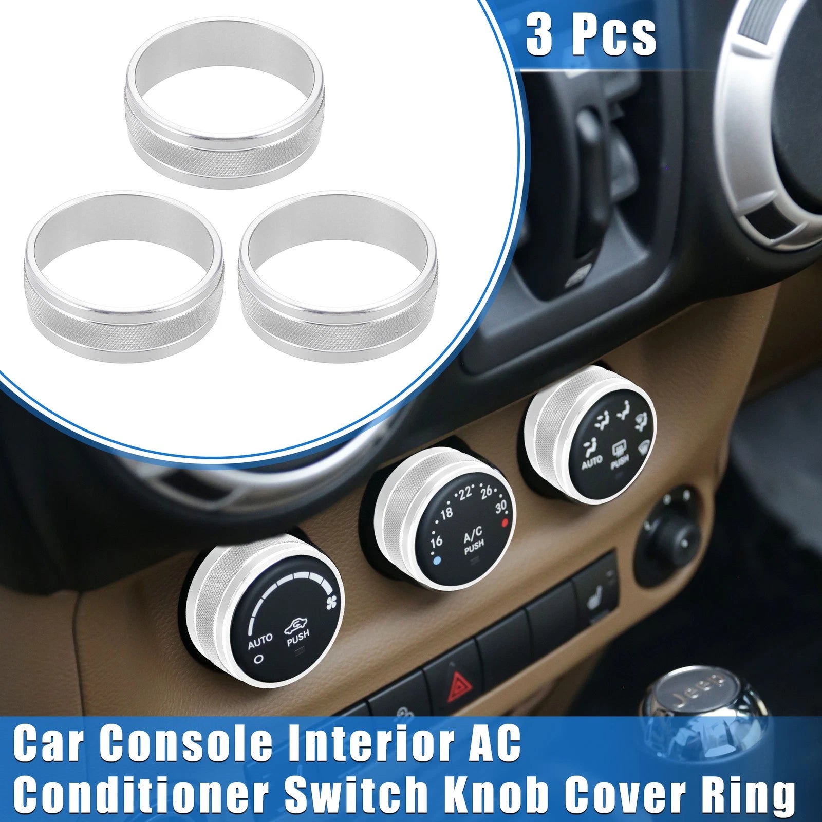 3PCS AC Switch Knob Cover Ring for Jeep Wrangler JK JKU (2011–2018)