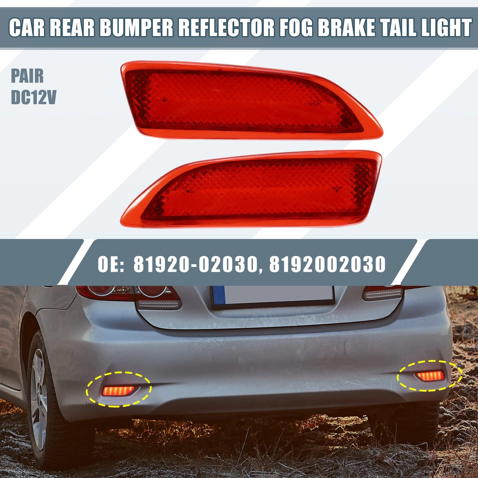 2pcs Rear Bumper Reflector LED Brake Tail Light for Toyota Corolla (2008–2013)
