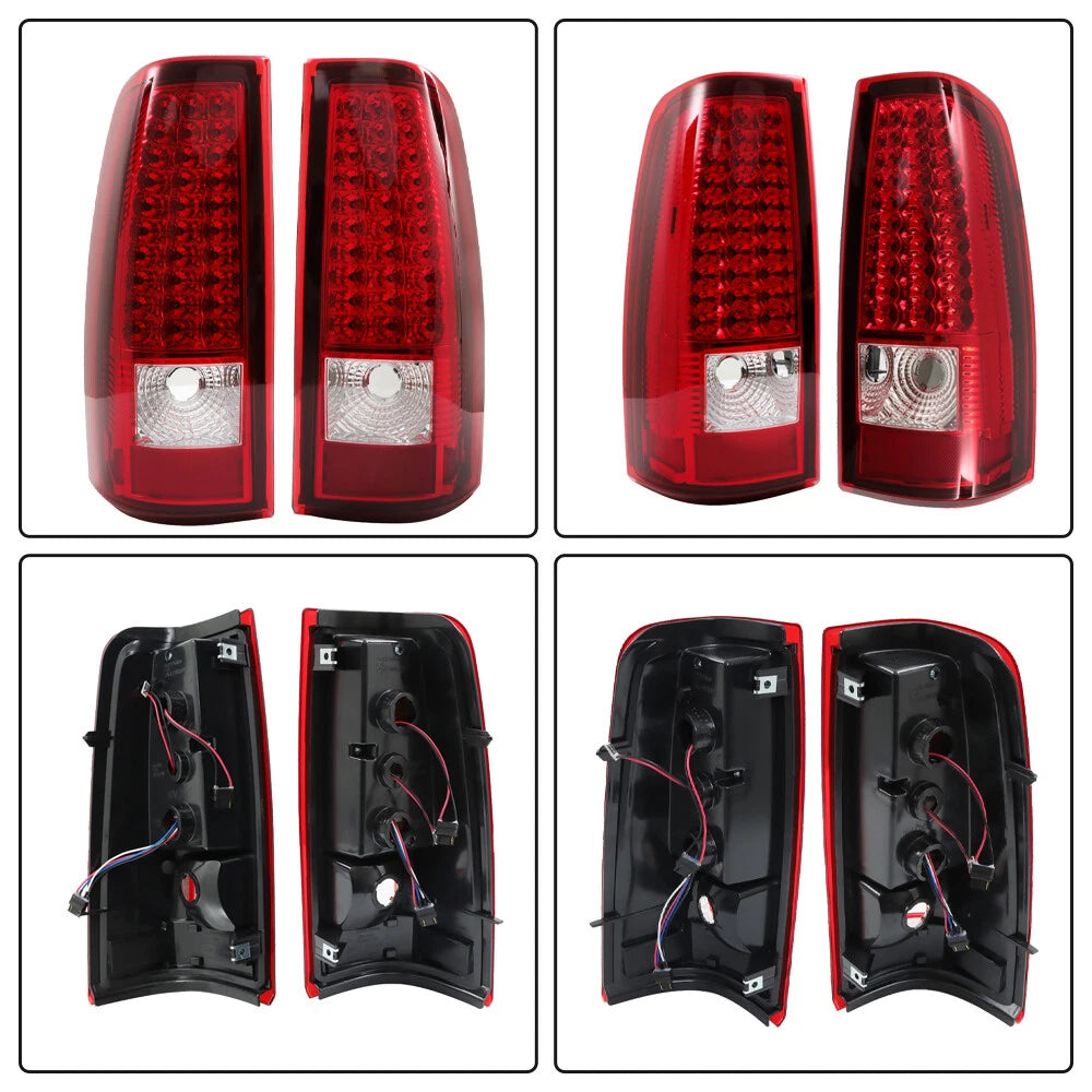 Set of 2 LED Tail Lights for Chevrolet Silverado (2003–2006) Chrome Red Lens