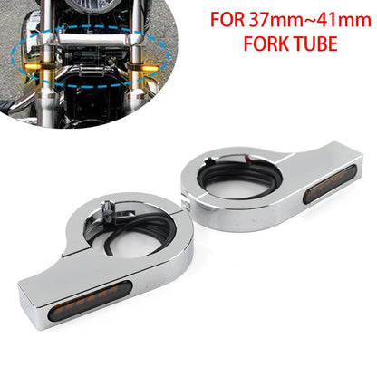 Chrome LED Fork Indicator Turn Signal Light for Harley Yamaha