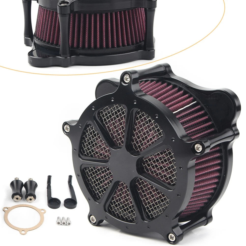 Black Turbine Spike Air Intake Filter Cleaner for Harley Road Glide (2008–2016)