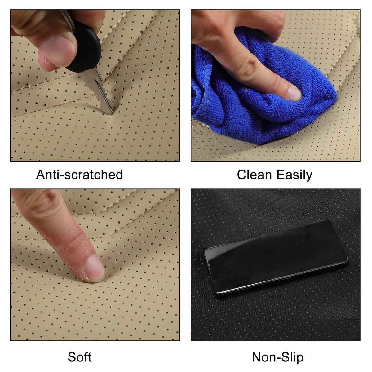 Bottom Seat Pad Cover for Car (Beige Punched Polygon Pattern, Semi-Wrapped)
