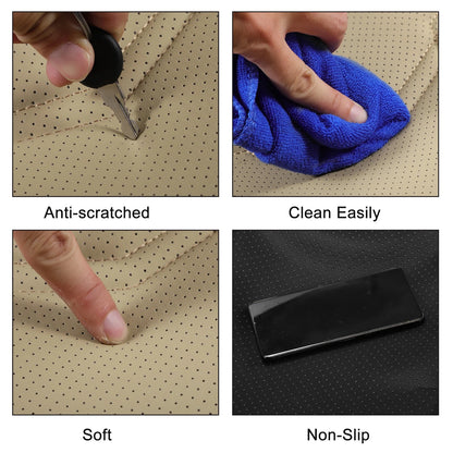 Bottom Seat Pad Cover for Car (Beige Punched Polygon Pattern, Semi-Wrapped)