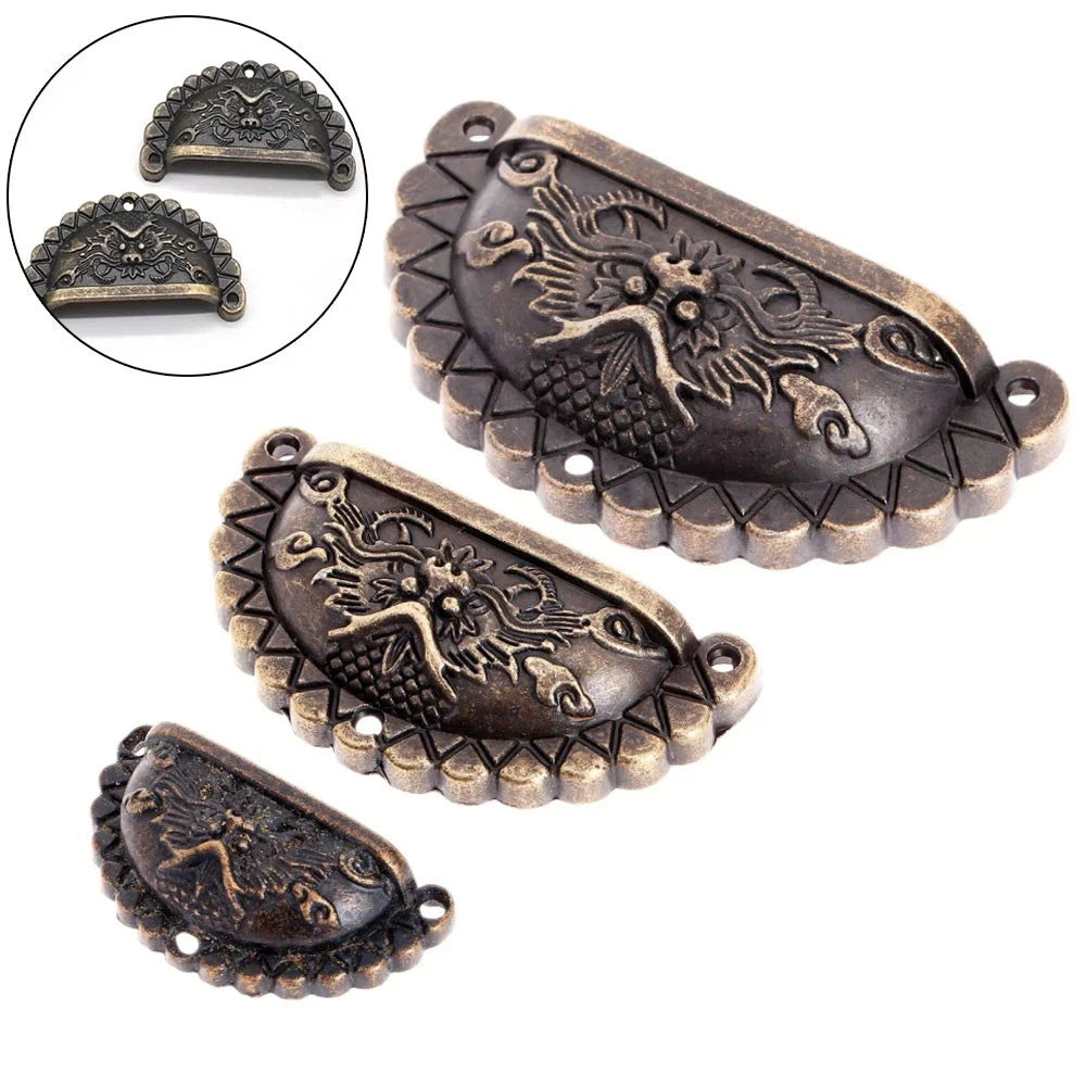 Set of 4 Antique Bronze Dragon Pattern Drawer Shell Knobs for Cabinet (N/A)
