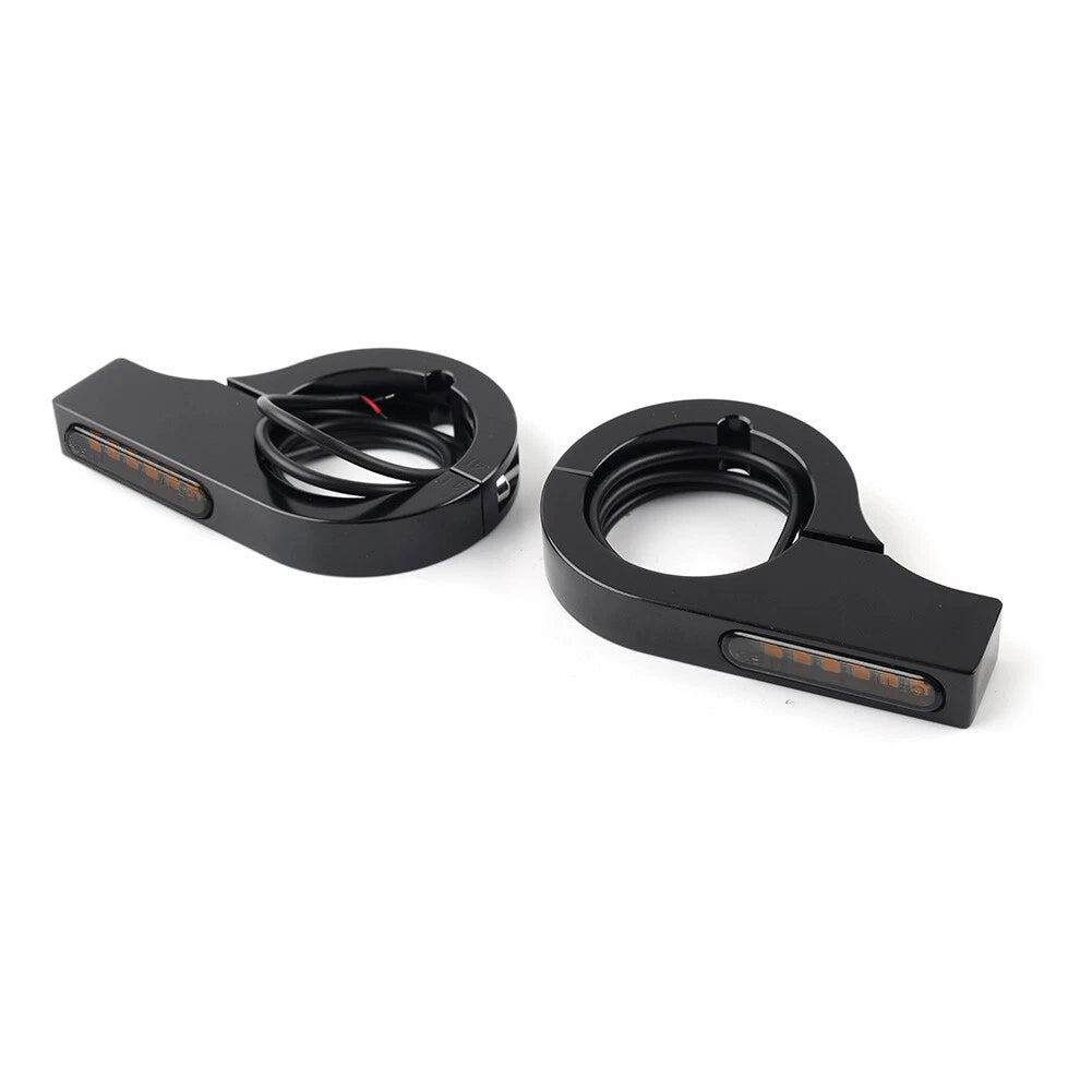 Black Motorcycle Fork Turn Signal Light Indicator Amber For Harley touring LED