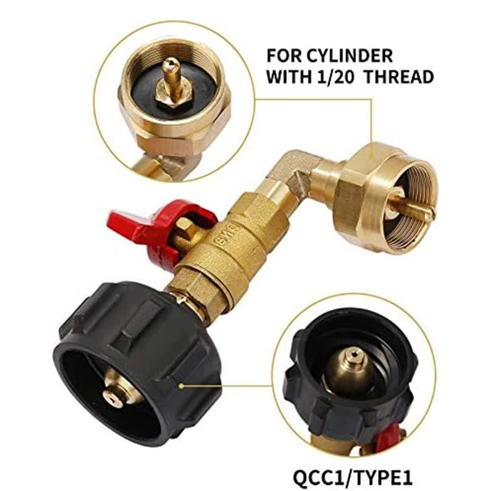90 Degree Brass Propane Refill Adapter with Control Valve Quick Connect
