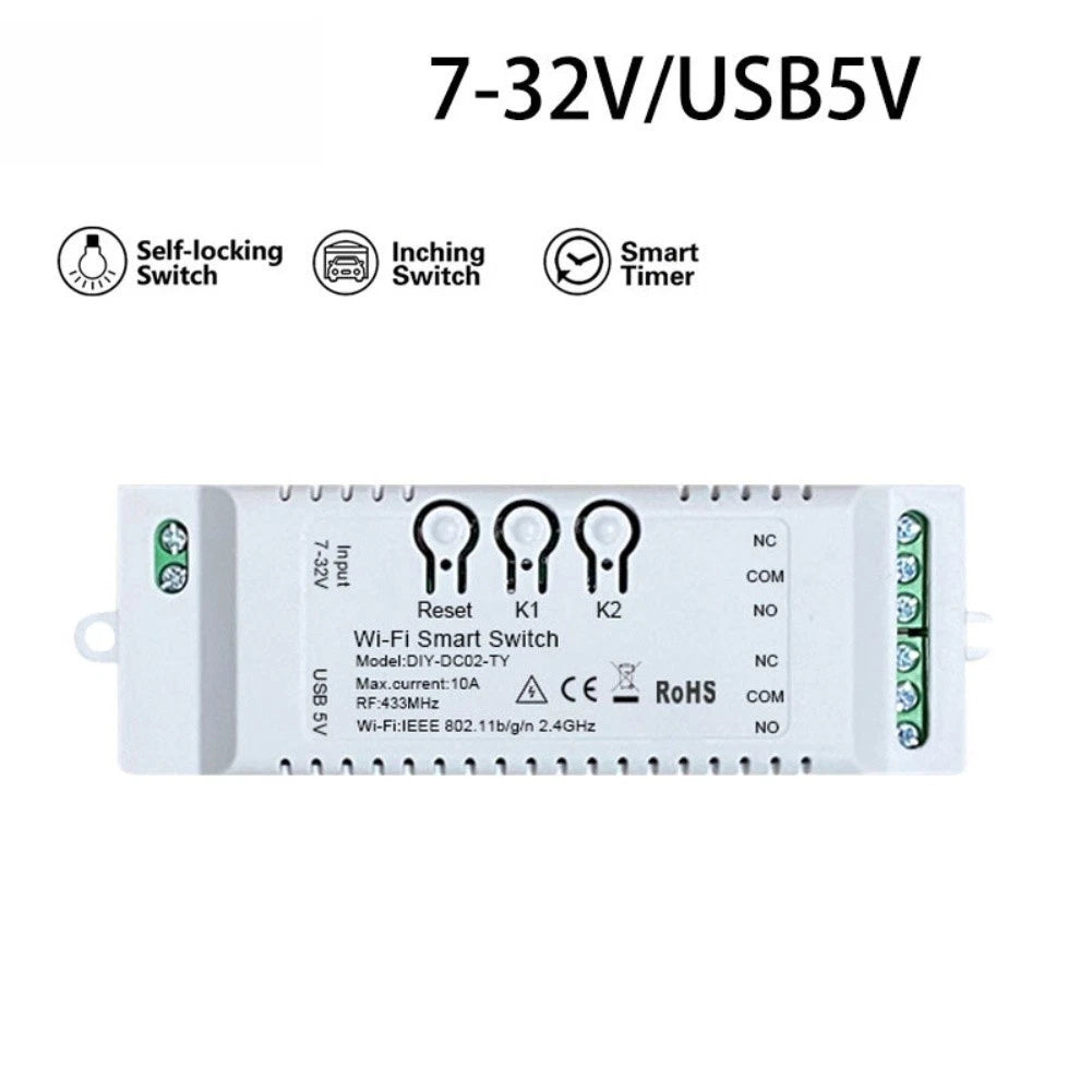 WiFi Relay for Tuya (2.4GHz, AC 85-250V, Max 10A, USB 5V)