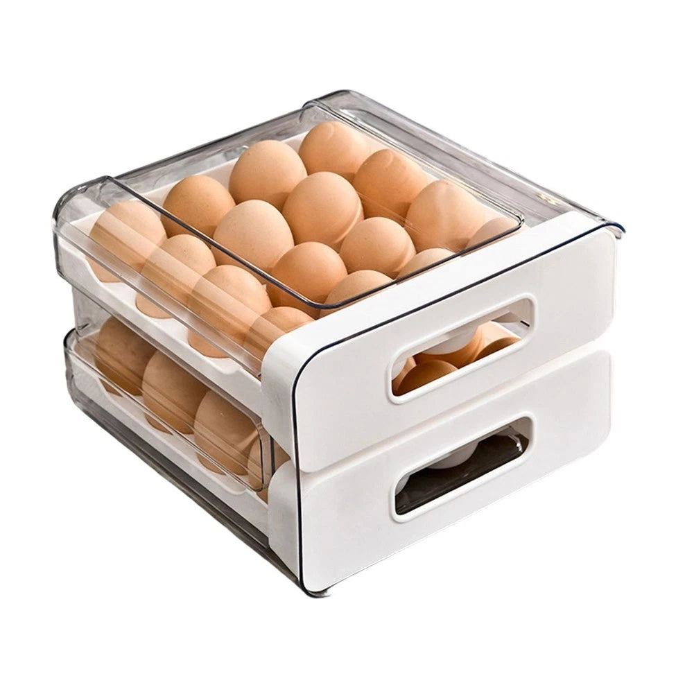 2 Tier Stackable Fridge Organizer Rack with Smooth Sliding Drawers