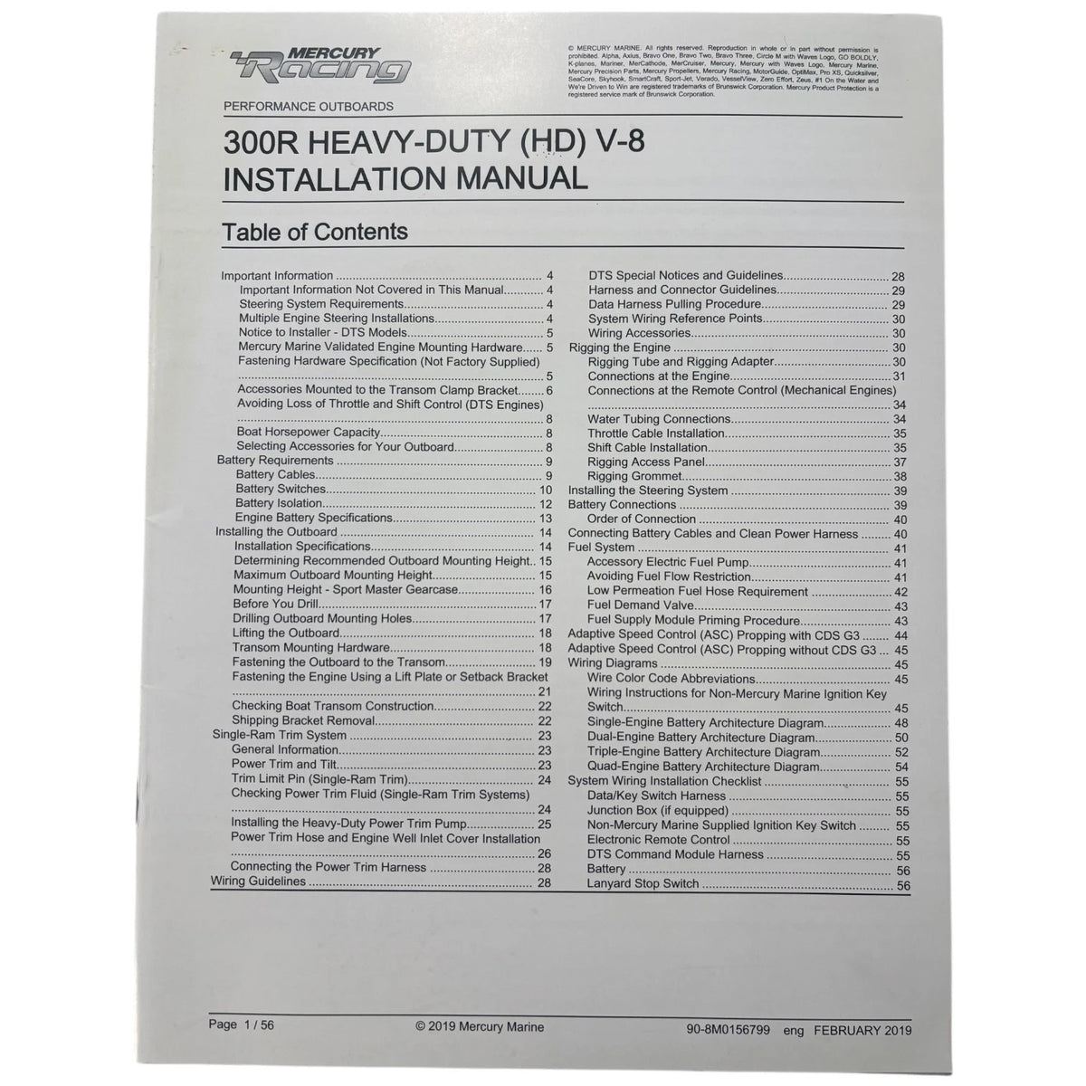 Installation Manual for Mercury Racing 300R V-8 (2019) 90-8M0156799