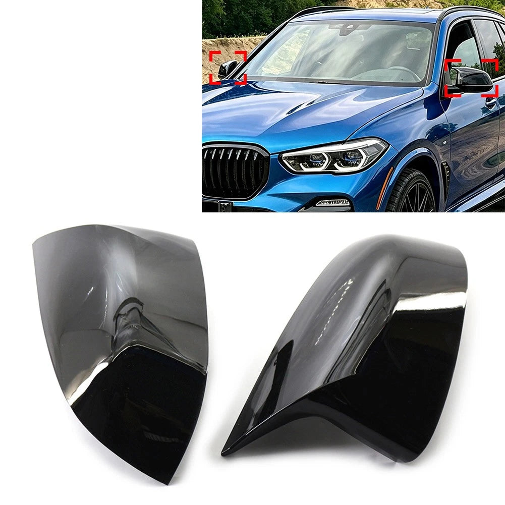 Pair Gloss Black Mirror Cover Cap for BMW X3 X4 X5 X6 X7 (2018–2021)
