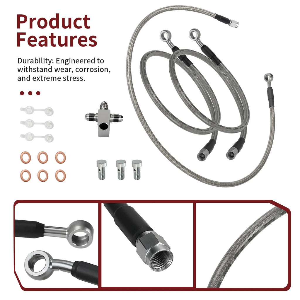3 Stainless Braided Brake Lines for Arctic Cat DVX 400 (2004) 3406-044 3406-117