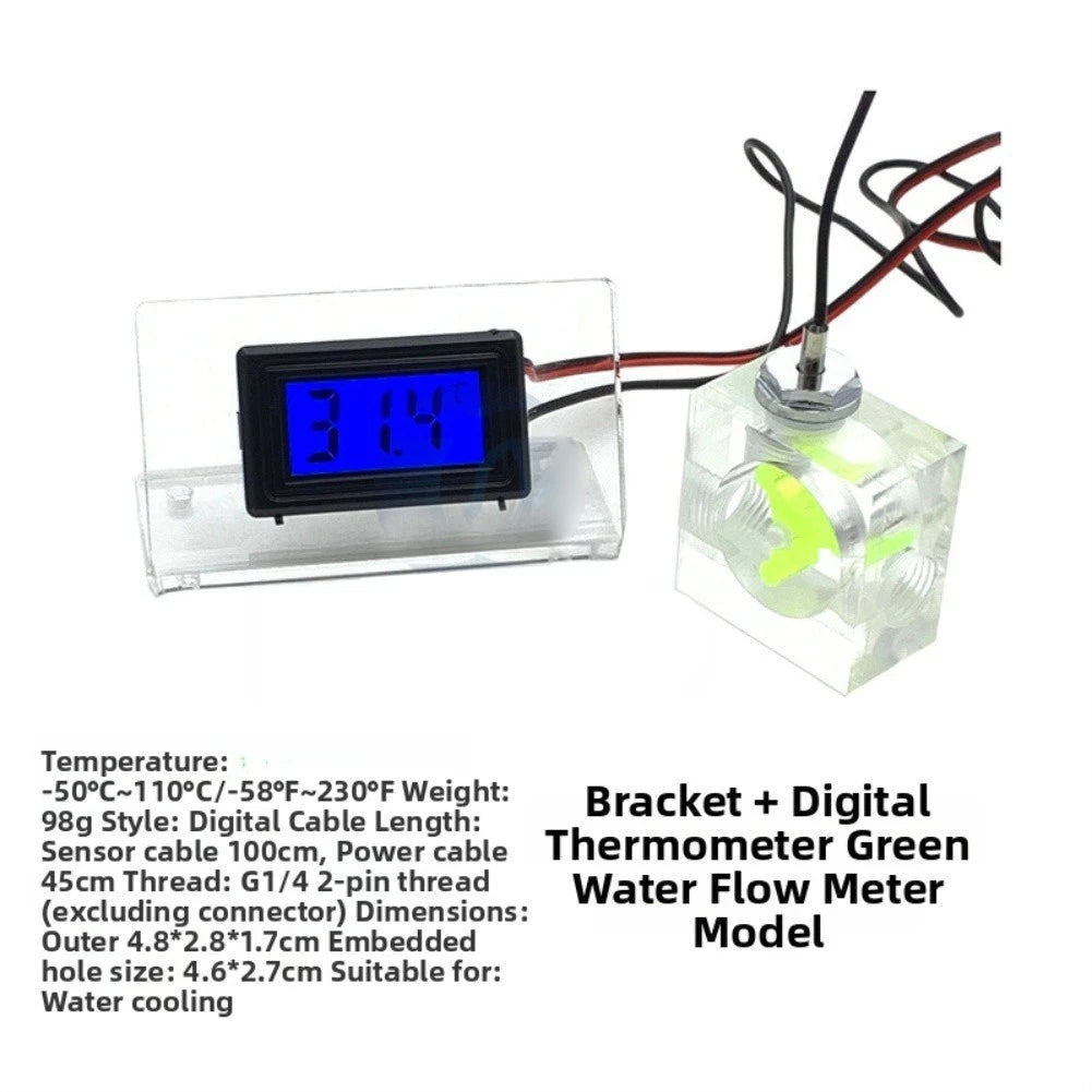 Watercooled Computer System LED Thermometer & 3-Way Flow Meter Device
