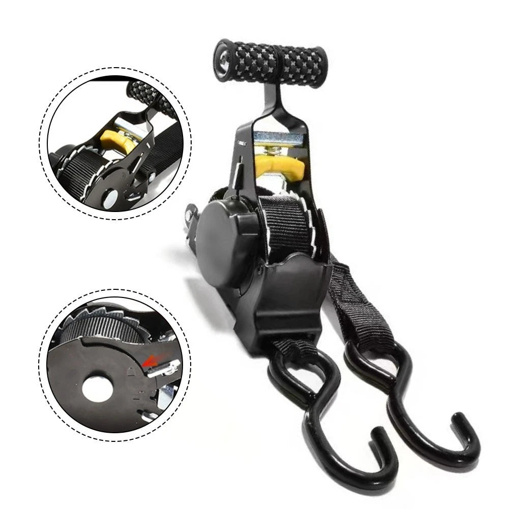 2X Ratchet Tie Down Belt for Car and Motorcycle (Retractable, 25mm Wide)