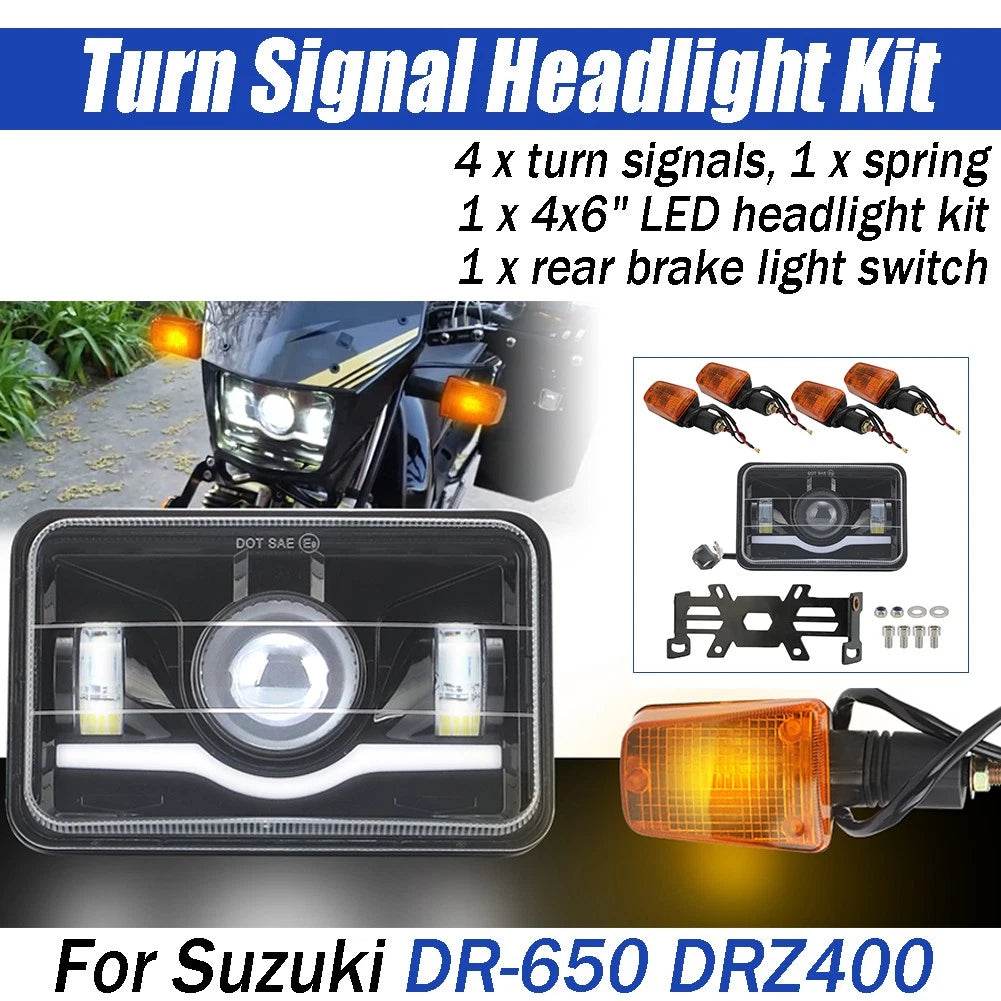 LED Headlight, Turn Signal Light, Switch, Bracket Kit for Suzuki DR650 DRZ-400