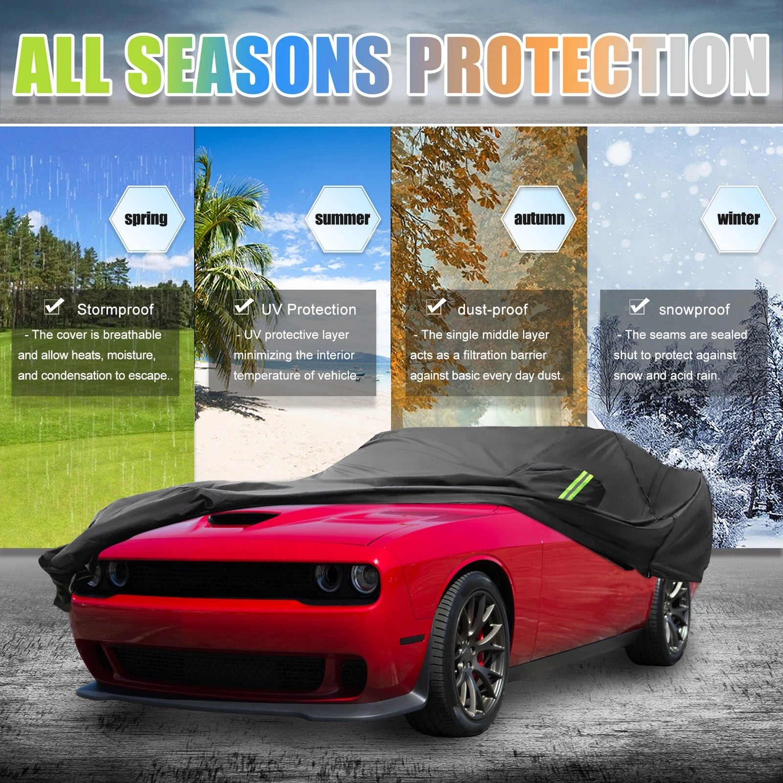 Waterproof Car Cover with Zipper for Dodge Challenger (2008–2023) Black