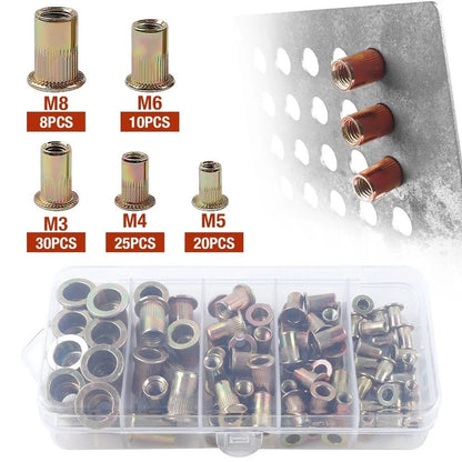 93 Pcs Stainless Steel Rivet Nuts Hex Knurled Zinc Plated for Assembly Tasks