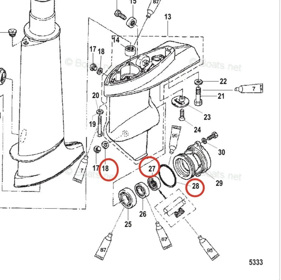Lower Unit Seal Kit for Mercury Marine 4HP 5HP 6HP (26-16130, 25-16131, 95200)