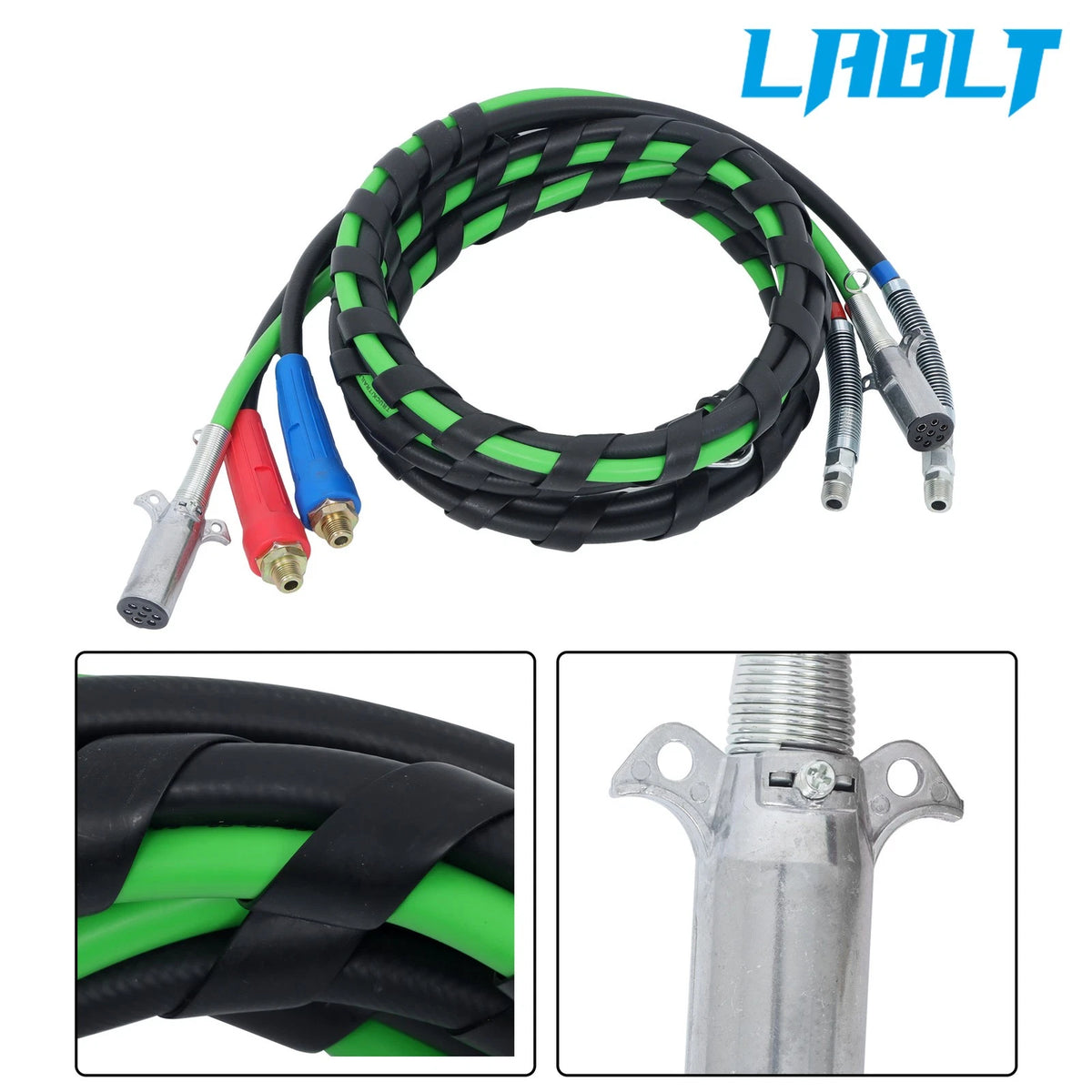 3-in-1 15FT 7 Way ABS Electrical Cables & Rubber Air Line Kit for Semi Truck