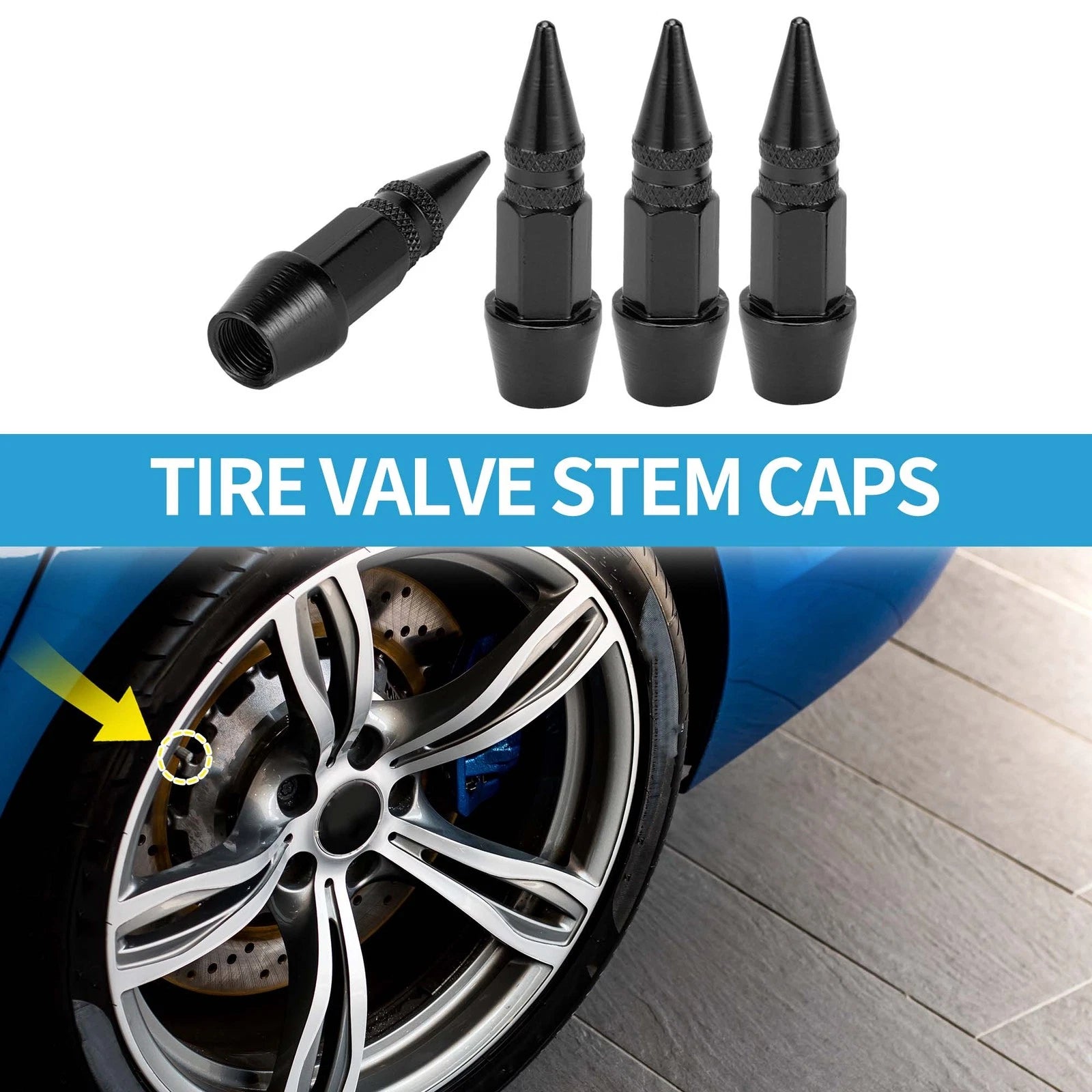 45mm Tire Valve Stem Caps Replacement for Car SUV Bike RV (4 Pack)