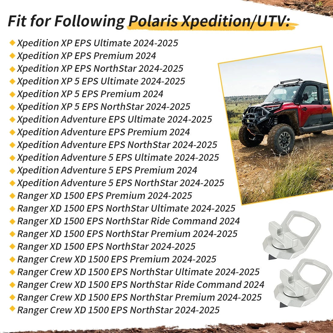 Set of 2 Tie Down D-Ring 2889620 for Polaris Xpedition XP ADV Ranger XD 1500 (2024–2025)