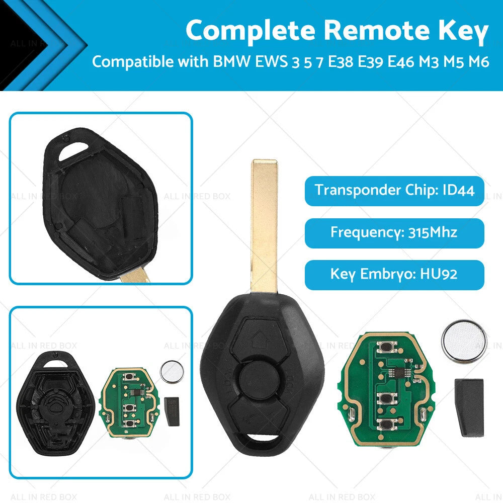Remote Key Fob 315MHz ID44 for BMW E38 E39 E46 M3 M5 M6 (1995–2006)