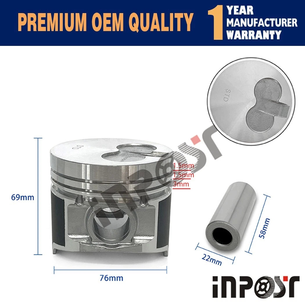 Set of 3 STD 3TNV76 Piston Set W Rings for Yanmar 3TNV76