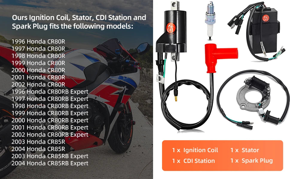 Ignition Coil Set for Honda CR80R CR80RB CR85R (1996–2004)