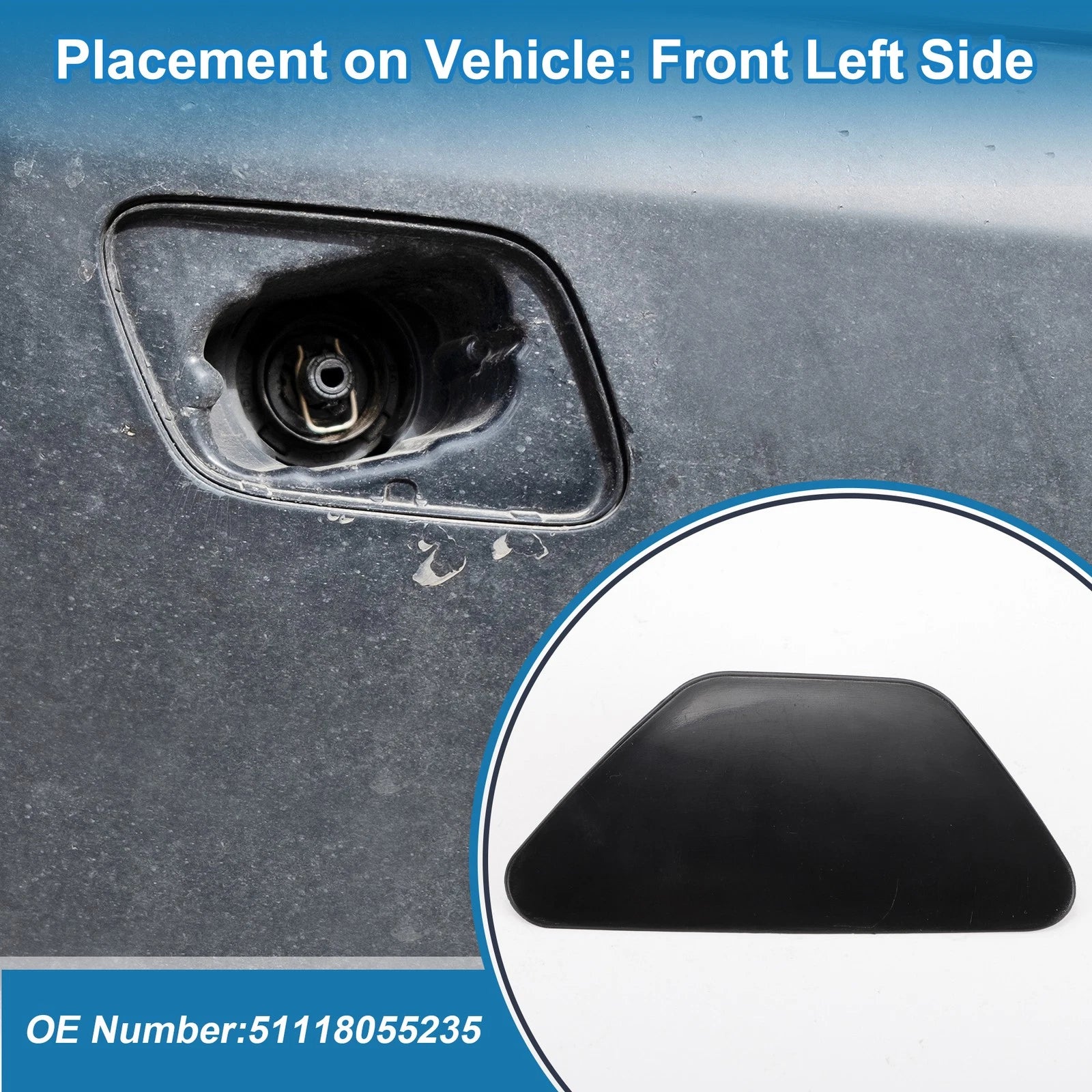 Front Left Headlight Washer Nozzle Cap for BMW M5 (2013–2016) Black Unpainted