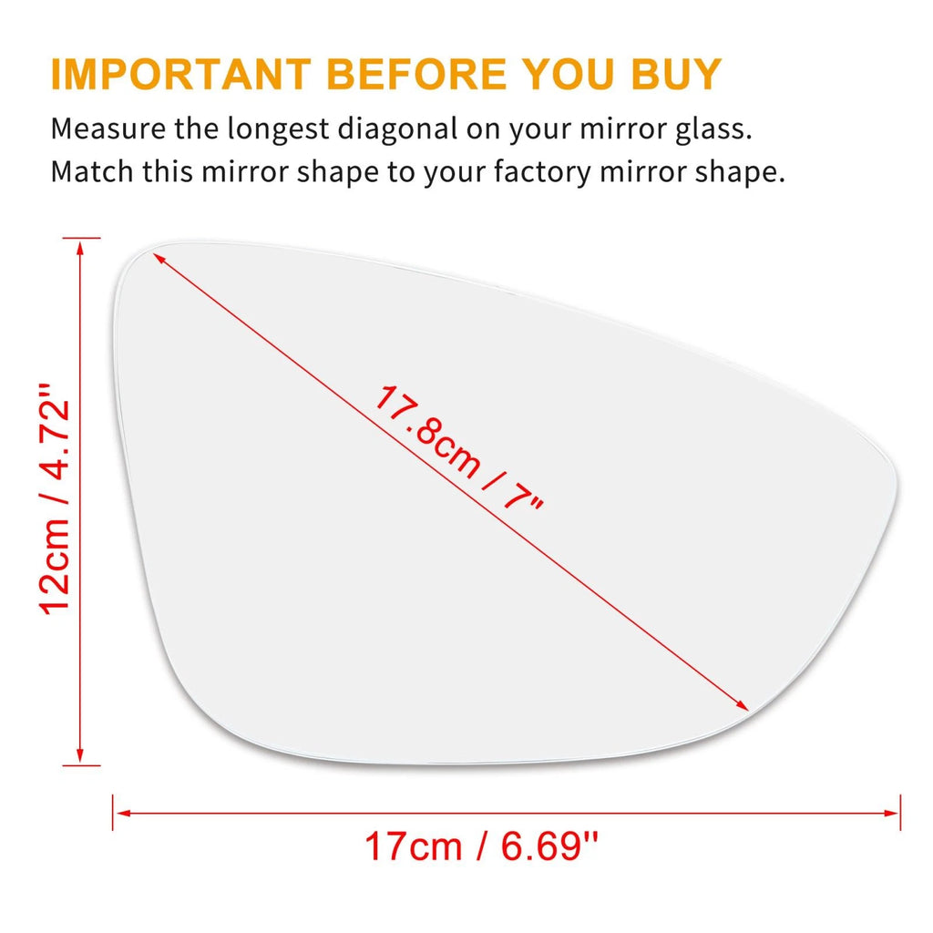 Car Mirror Glass with Adhesive Right Passenger Side for Volkswagen CC (2009–2017)