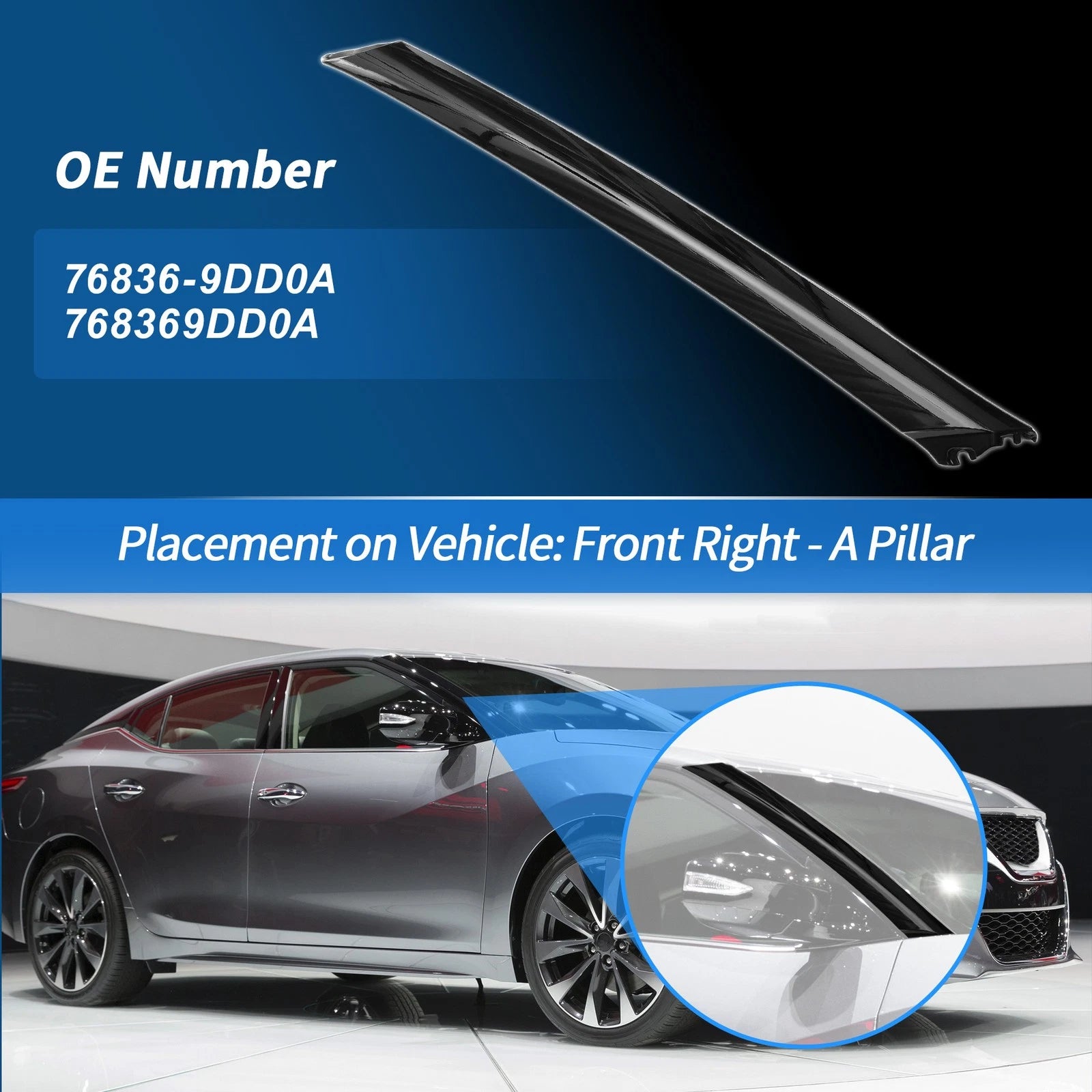 Front Right A Pillar Window Cover Trim for Nissan Maxima (2018–2019)